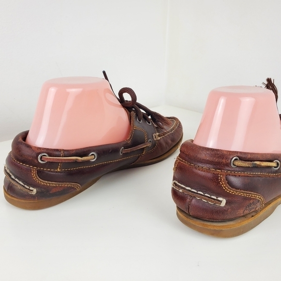 TIMBERLAND Amherst Boat Shoes Leather Flat Brown Classic 2 eye Men Size 8 - Picture 5 of 14